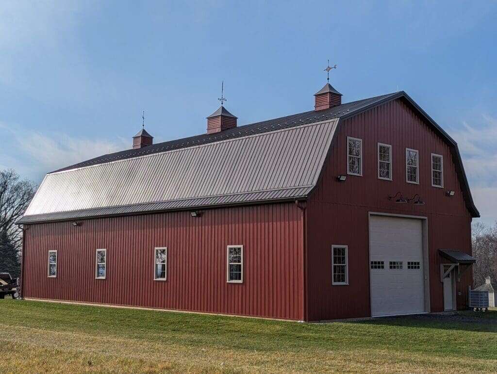 Hellertown pole barn garage — post-frame building side elevation by Core Structures Inc., Eastern PA